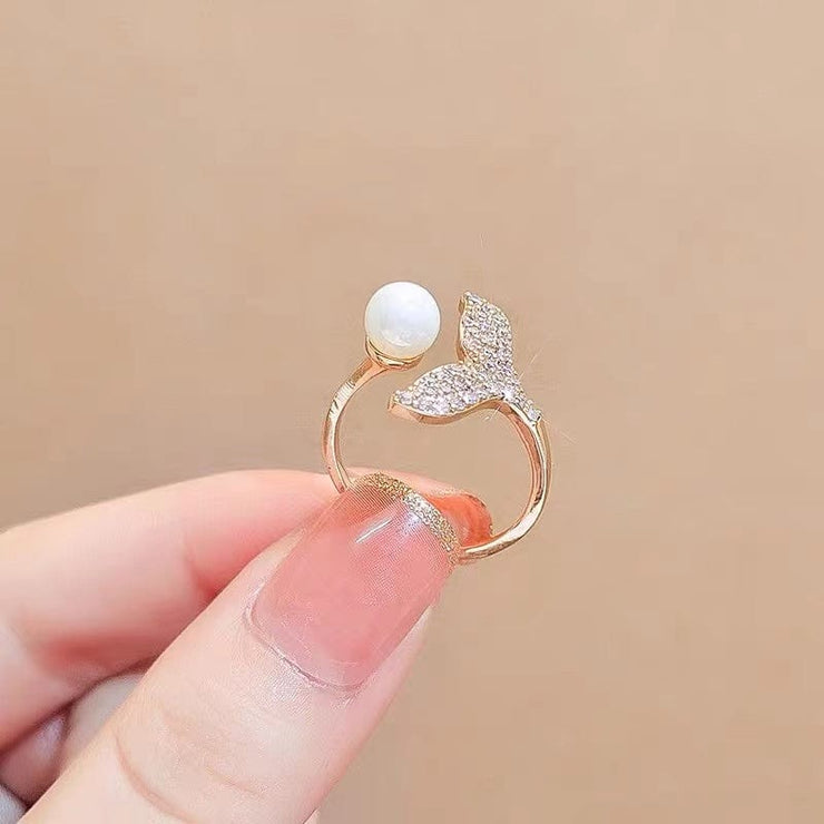 【Copper settings 】R001-Mermaid Tail Ring,Natural Freshwater Pearl Ring（Adjustable Size）