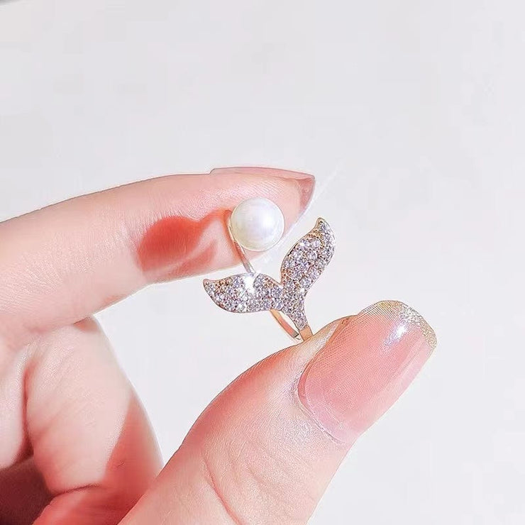 【Copper settings 】R001-Mermaid Tail Ring,Natural Freshwater Pearl Ring（Adjustable Size）