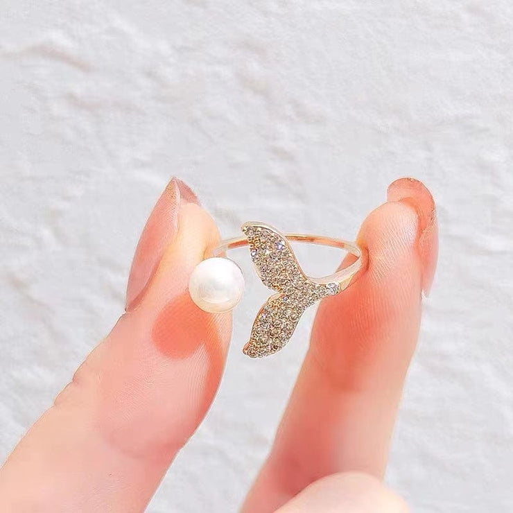 【Copper settings 】R001-Mermaid Tail Ring,Natural Freshwater Pearl Ring（Adjustable Size）