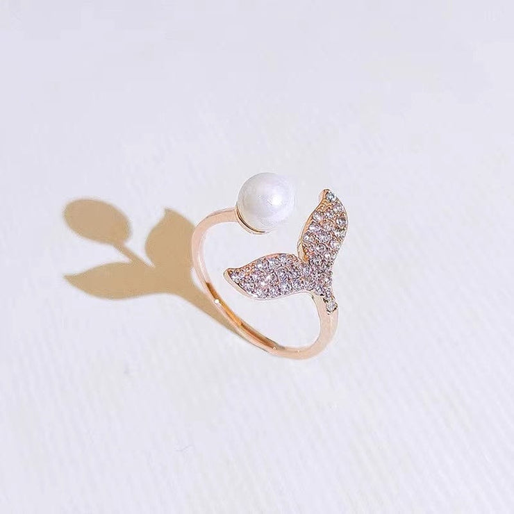 【Copper settings 】R001-Mermaid Tail Ring,Natural Freshwater Pearl Ring（Adjustable Size）