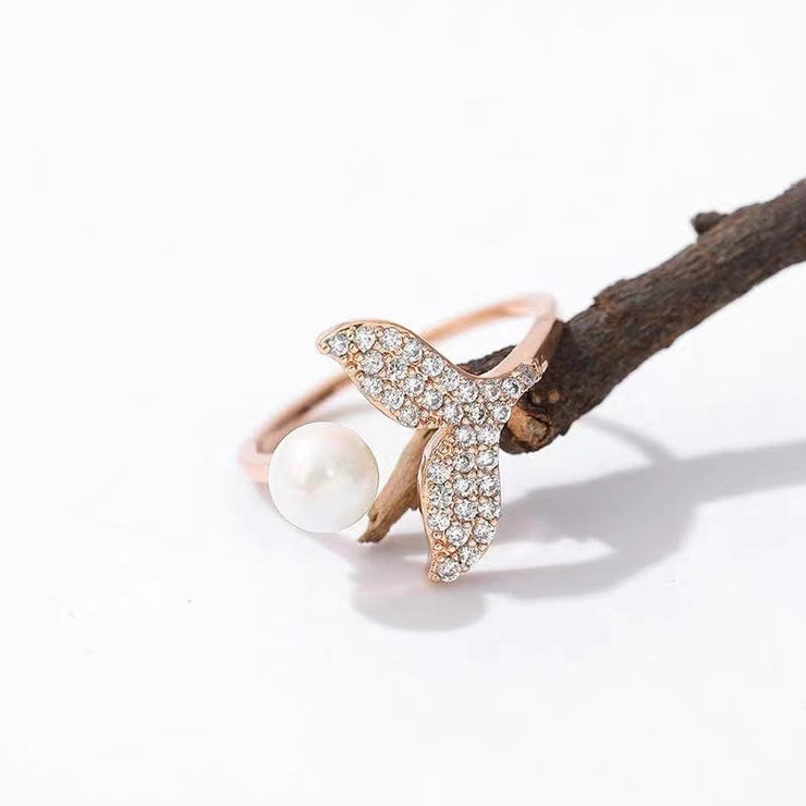 【Copper settings 】R001-Mermaid Tail Ring,Natural Freshwater Pearl Ring（Adjustable Size）