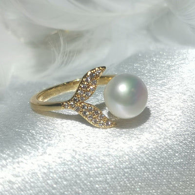 【Copper settings 】R001-Mermaid Tail Ring,Natural Freshwater Pearl Ring（Adjustable Size）