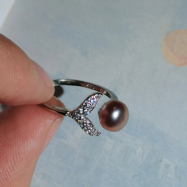 【Copper settings 】R001-Mermaid Tail Ring,Natural Freshwater Pearl Ring（Adjustable Size）